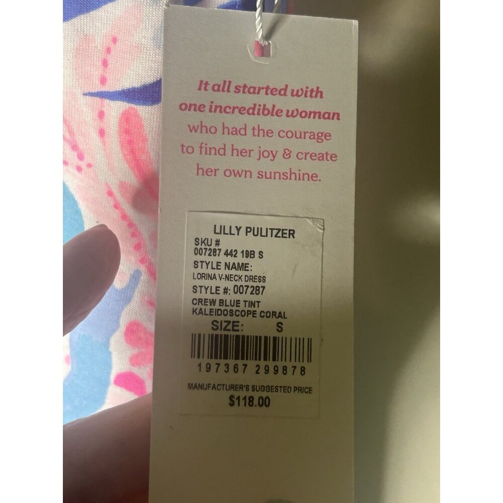 Lilly Pulitzer Lorina Swing Dress Crew Blue Tint Kaleidoscope Coral Size S NWT - Picture 7 of 9
